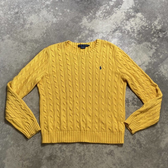 Ralph Lauren Cable Knit Yellow Sweater Womens Size XL Round Neck - Picture 1 of 10